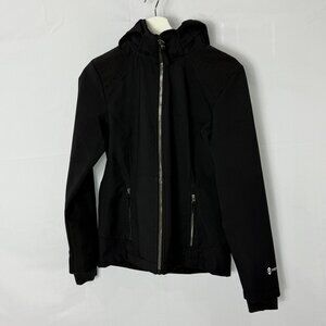 Free Country Black Jacket Womens Sz Small Zip Off Hood Full Zip Faux Fur Lining